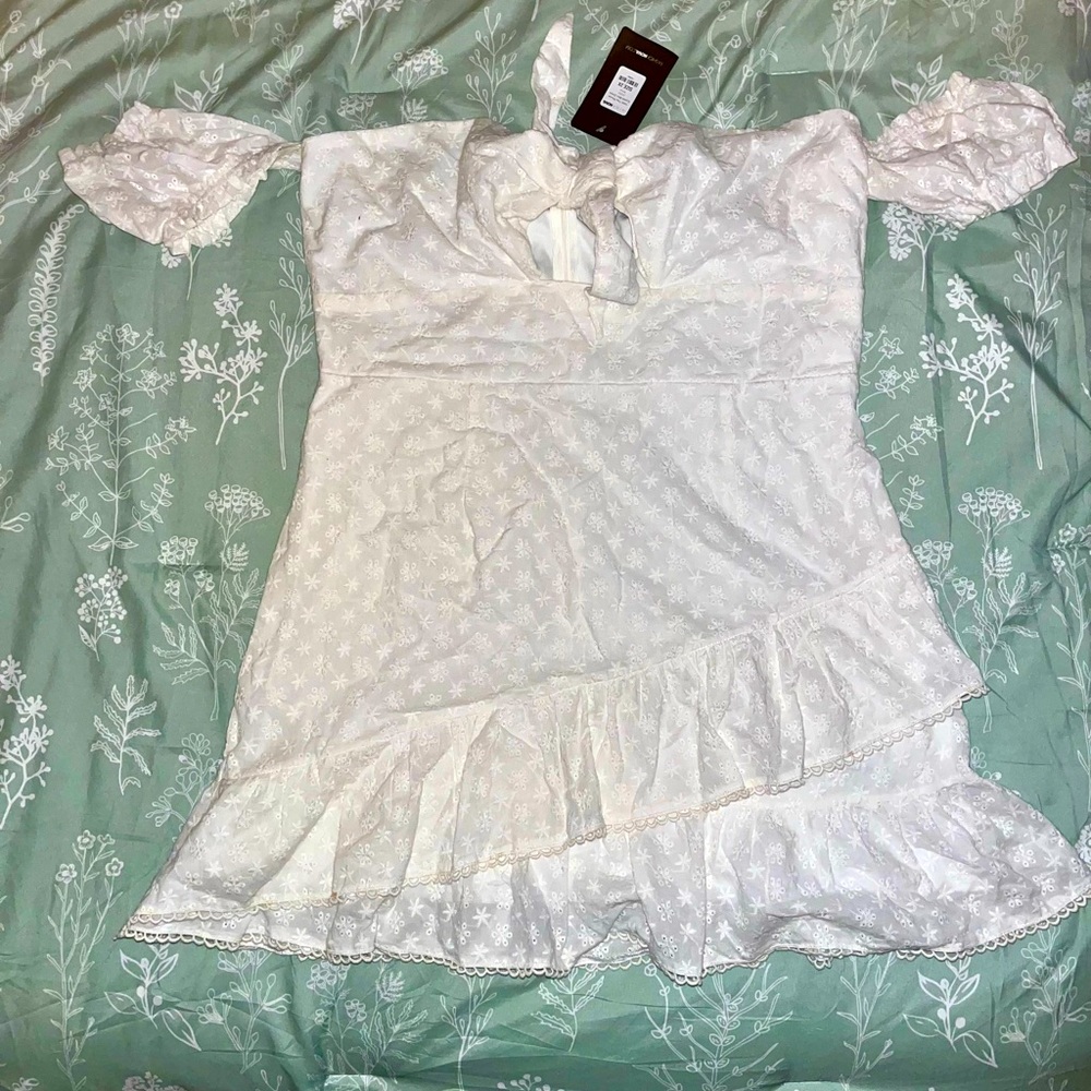 White Off-Shoulder Dress with Ruffle Hem